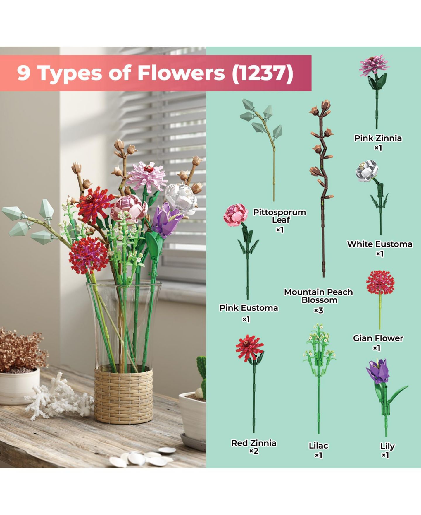 Детские конструкторы Contixo Spring Bouquet 1237-Piece Building Block Set, Ages 6+ — фото 2