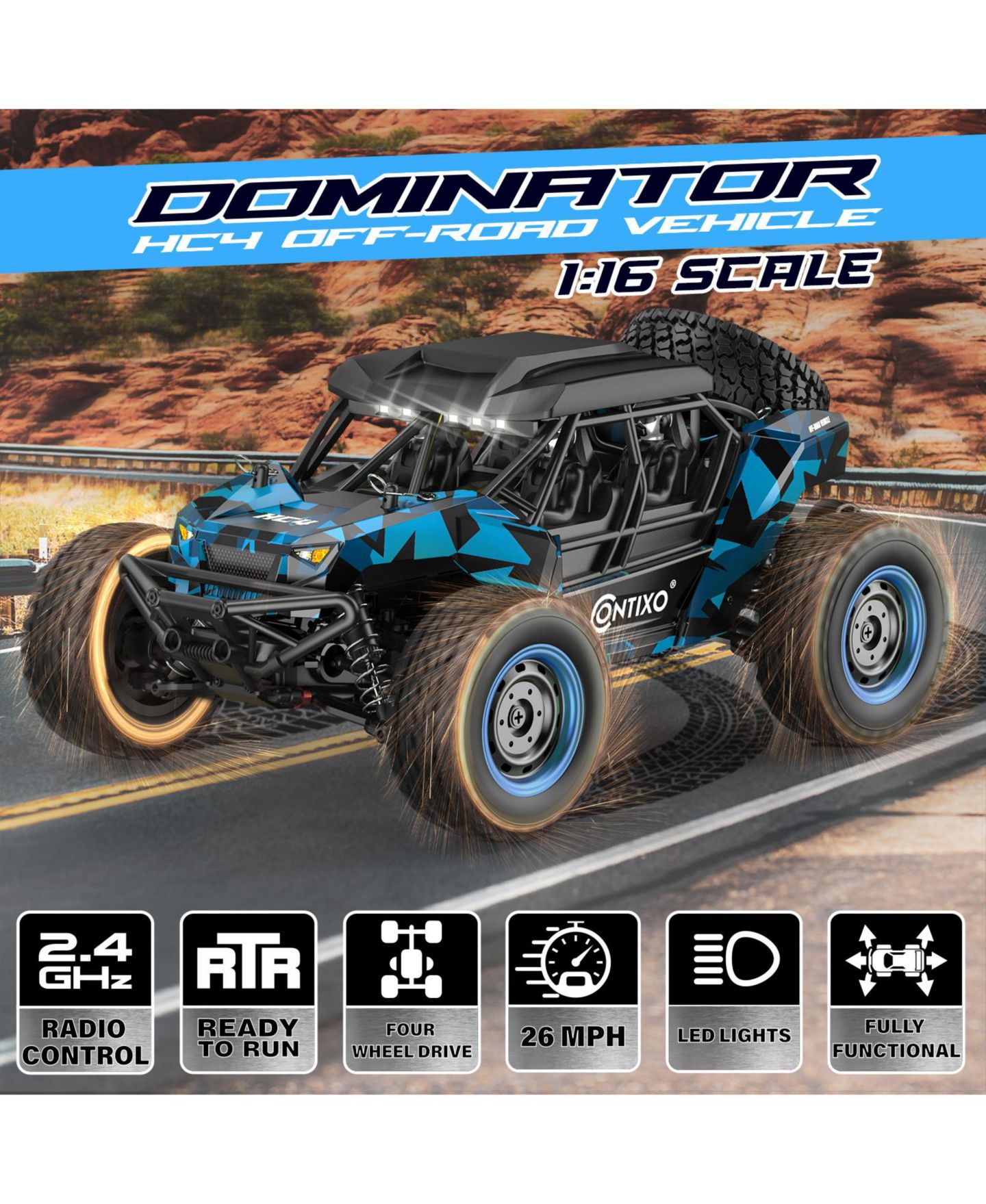 Детская игрушка Contixo 1:16 Scale Dominator Off-Road 4WD RC UTV — фото 2