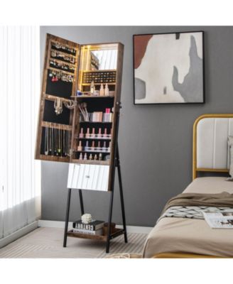 Lockable Freestanding Jewelry Organizer with Full-Length Frameless Mirror