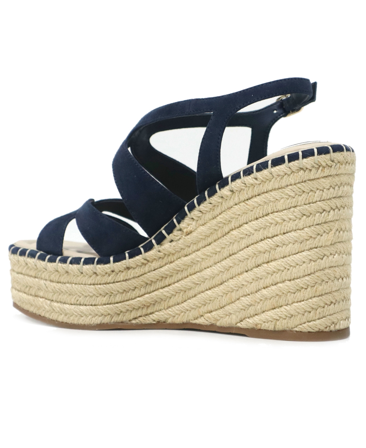 Kenneth Cole New York Women's Solace Espadrille Platform Wedge Sandals - Navy- Kid Suede