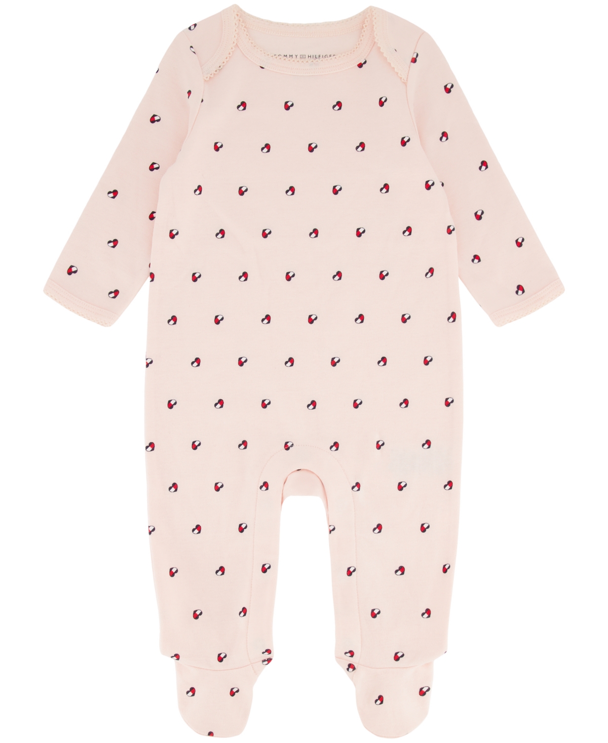 Tommy Hilfiger Baby Girls Flag Heart Footed Long Sleeve Coverall In Pink