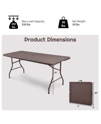 6 Feet Folding Portable Rattan Table with Carrying Handle