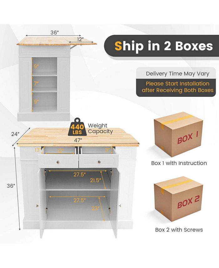 SUGIFT Kitchen Island with Storage and 3Level Adjustable ShelvesWhite