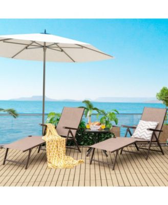 2 Pieces Foldable Chaise Lounge Chair with 2-Position Footrest-Brown