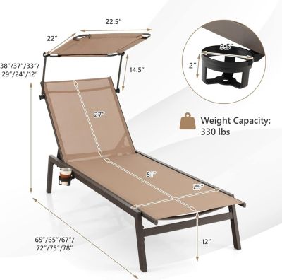 Outdoor Chaise Lounge Chair with Sunshade and 6 Adjustable Position