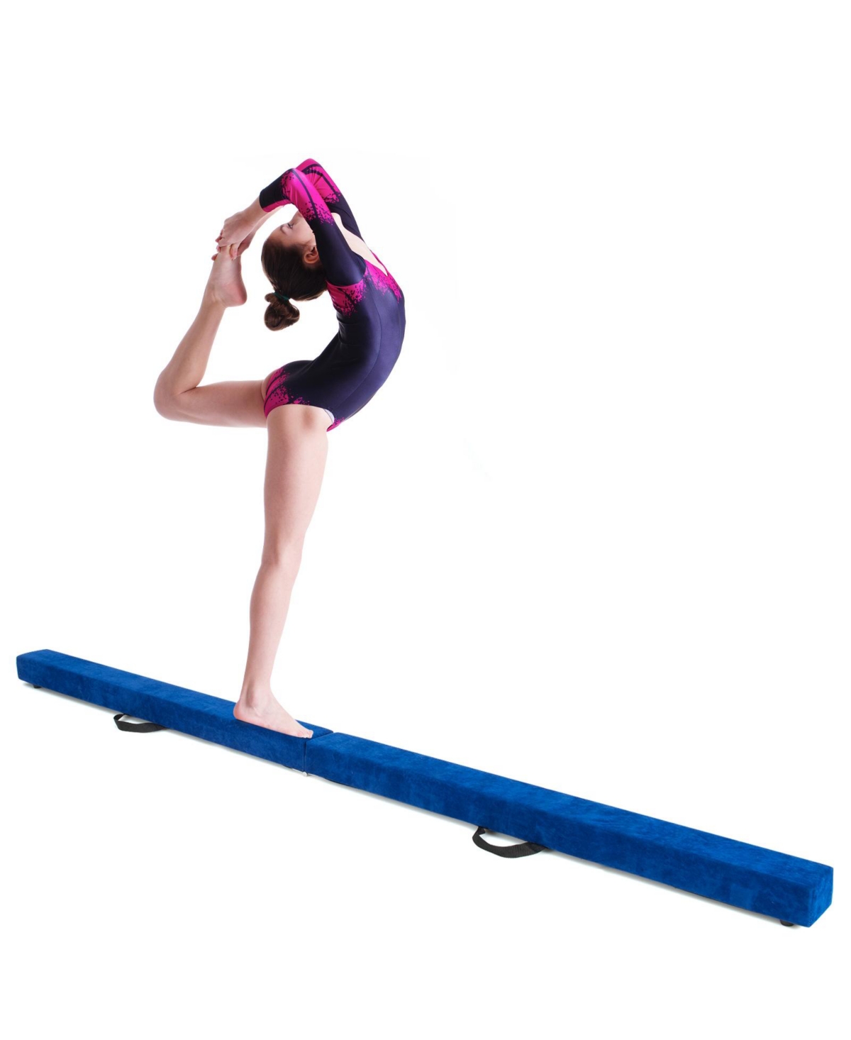 7 Feet Folding Portable Floor Balance Beam with Handles for Gymnasts - Blue