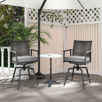 360 Degree Swivel Bar Stool Set of 2 with Metal Frame and PE Rattan Backrest