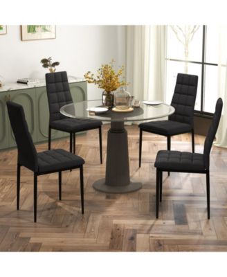 Set of 4 Fabric Dining Chairs Set with Upholstered Cushion and High Back