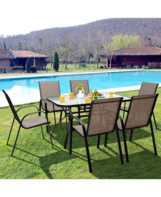 6 Pieces Patio Stackable Dining Chairs with Curved Armrests and Breathable Fabric