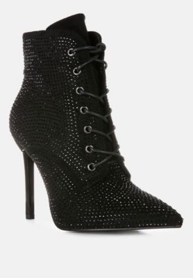 Womens Head On Faux Suede Diamante Ankle Boots