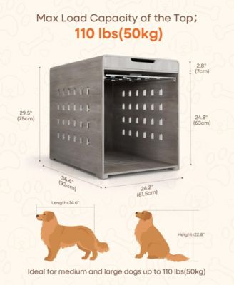 Dog Crate End Table with Charging Station, Furniture Style Pet Crate Nightstand for Medium to Large Dogs