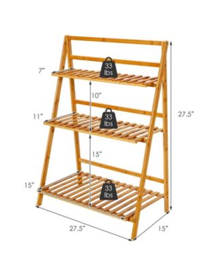 3-Tier Bamboo Foldable Plant Stand with Display Shelf Rack