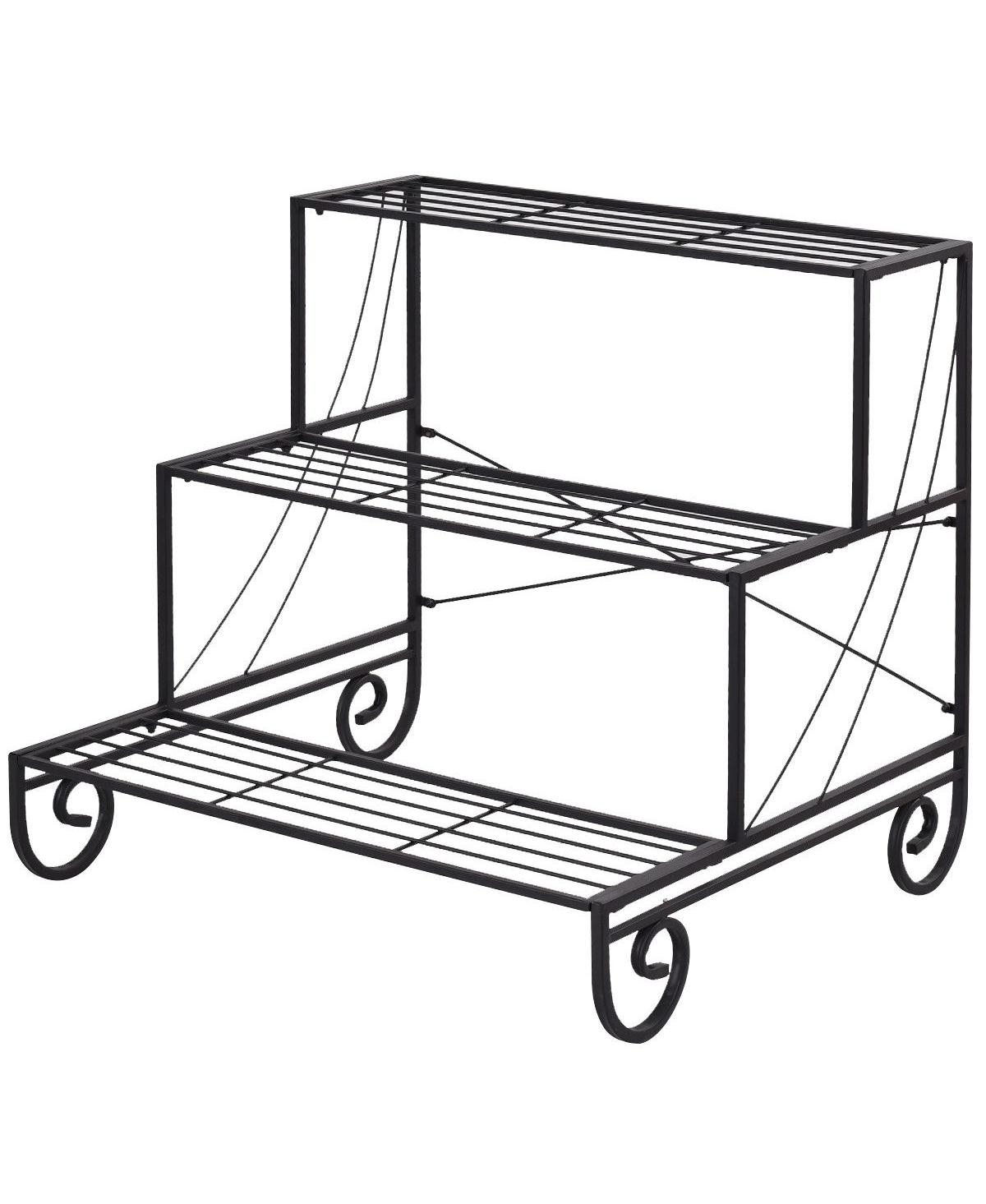 3 Tier Outdoor Metal Garden Planter Holder Shelf - Black