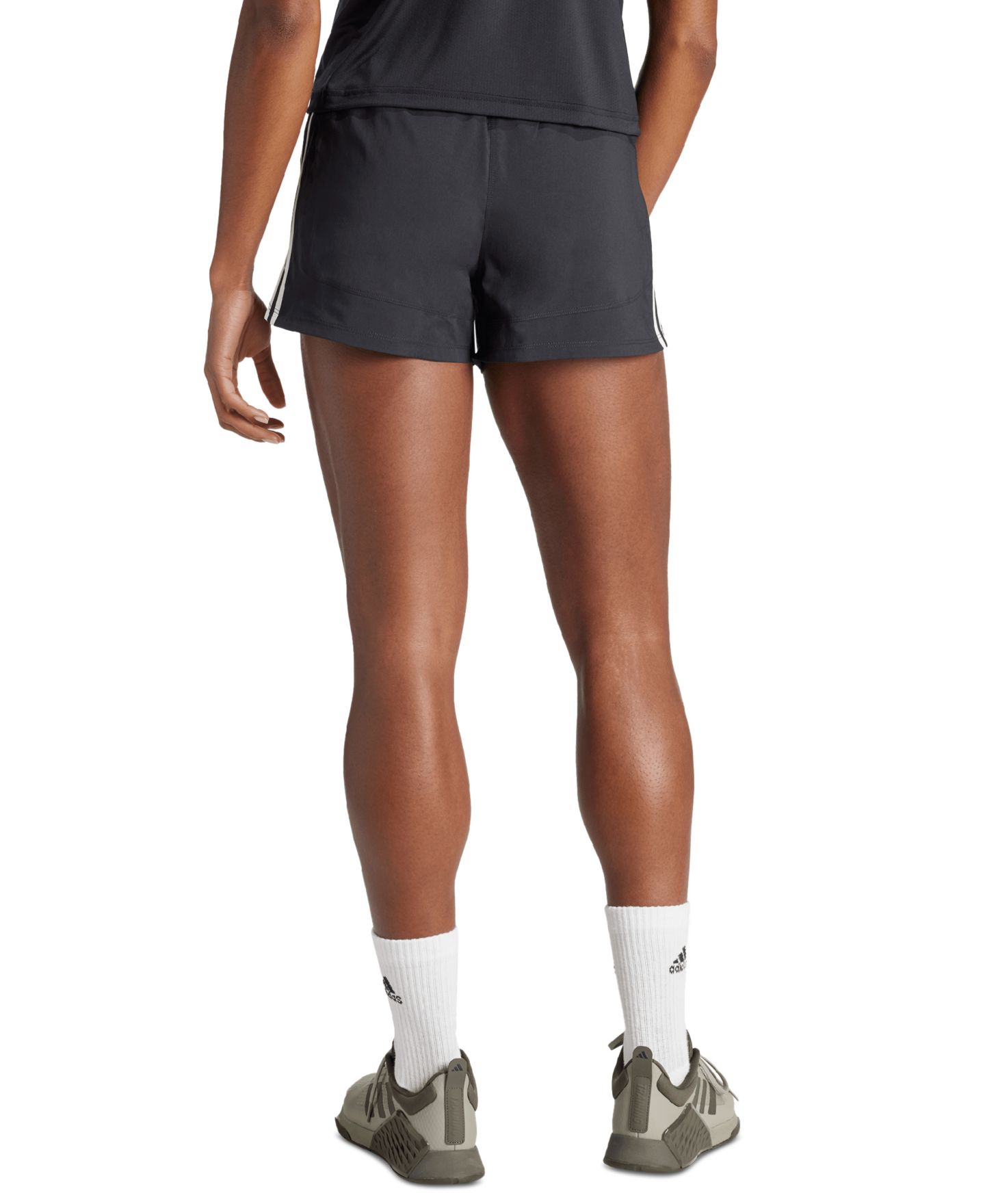 Женские шорты adidas Pacer Training 3-Stripes Woven High-Rise, цвет: Чёрный / Белый — фото 2