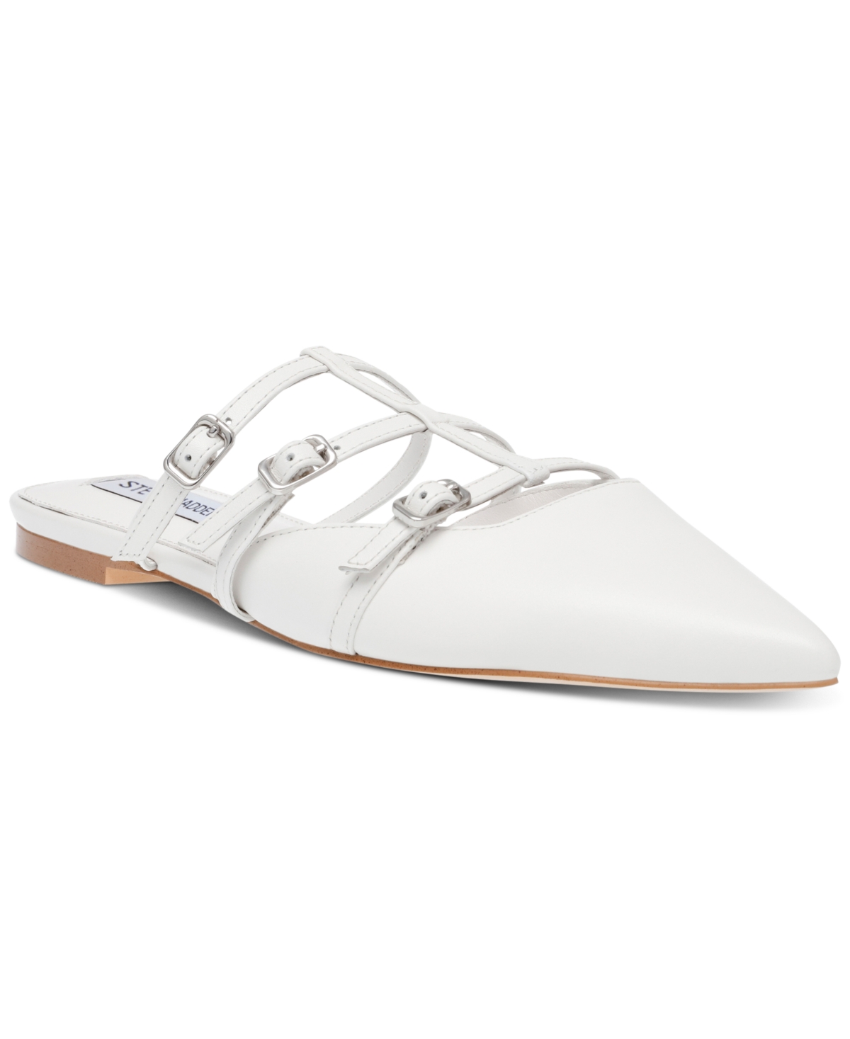 Shop Steve Madden Women's Shatter Pointed-toe Mule Flats In White Leather