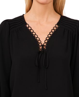 Women's Circular Trim Pin-Tuck Long Sleeve Top