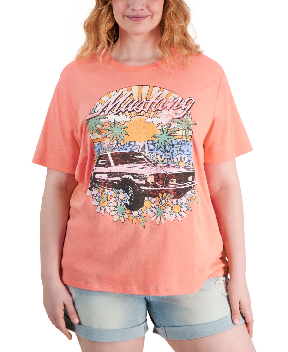 Plus Size Short-Sleeve Mustang Graphic T-Shirt - Calypso Coral