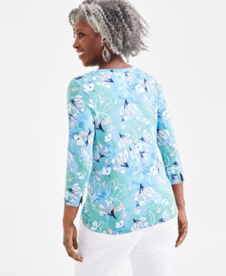 Cream | Womens Cotton Silk Boat Neck 3/4 Sleeve Sweater | US