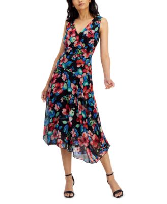 Connected - Women's Floral-Print Asymmetrical Midi Dress