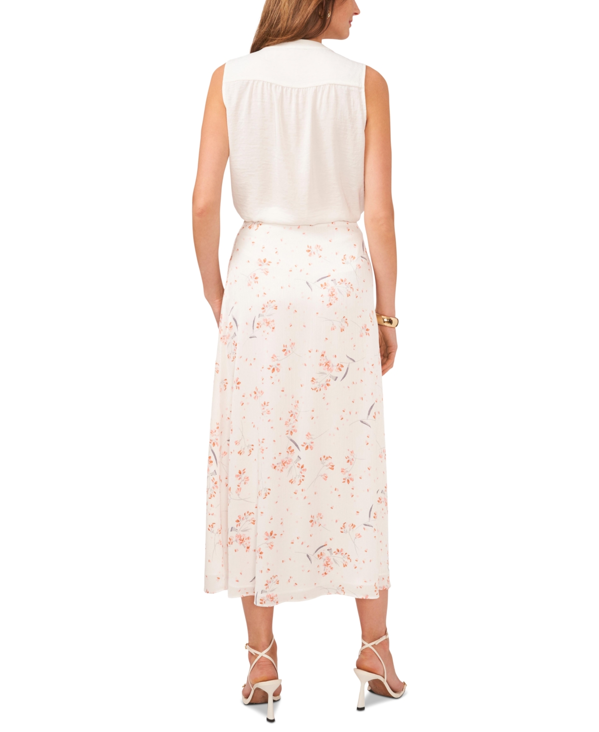Shop Vince Camuto Women's Pull-on Floral Print Maxi Skirt In New Ivory