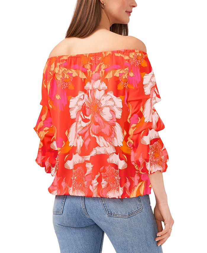 Vince Camuto Women's Paisley Off the Shoulder Blouse Red Size X-Large