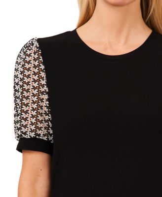 売れ筋商品|||セセ カットソー トップス レディース Women's Crochet Puff-Sleeve Mixed-Media Knit Top Rich Black CeCe Women's Crochet Puff-Sleeve Mixed-Media Knit Top - Macy's