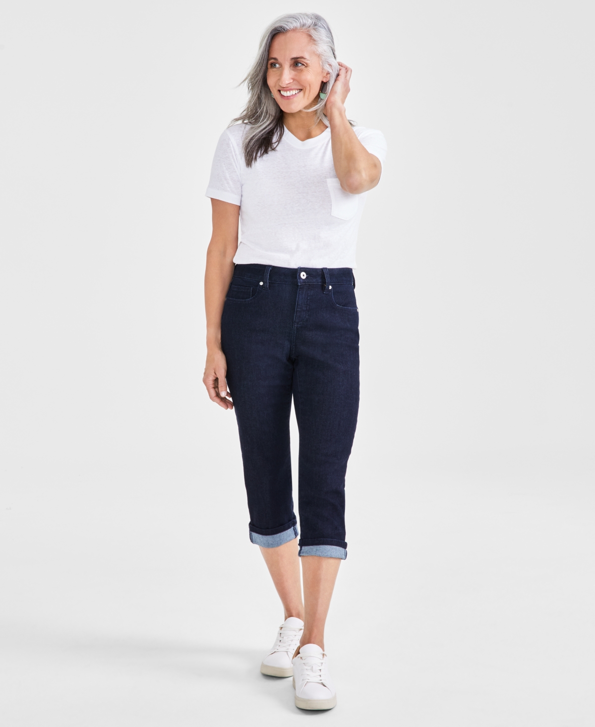 Shop Style & Co Petite High-rise High-cuff Capri Jeans, Created For Macy's In Rinse