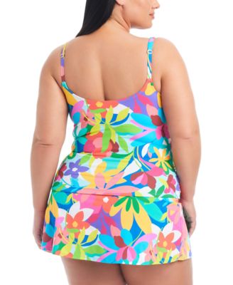 Shop Bleu By Rod Beattie Plus Size Away We Go Scoop Neck Tankini Skirted Hipster Bottoms In Multi