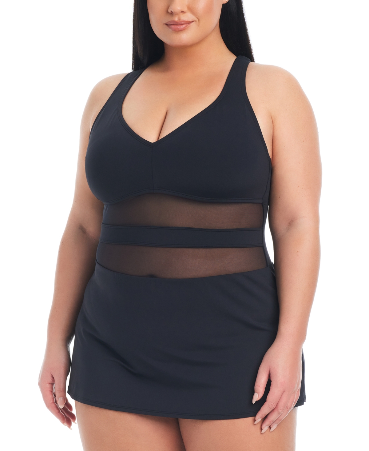 Bleu By Rod Beattie Plus Size Don't Mesh With Me Skirted One-piece Swimsuit In Black