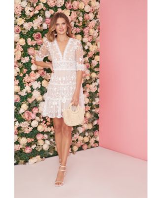 Women's V-Neck Lace Embroidered Dress