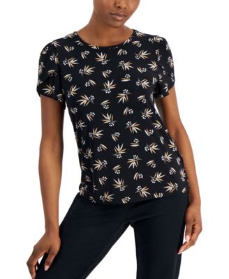 AK Anne Klein - Petite Printed Tulip-Sleeve Knit Top