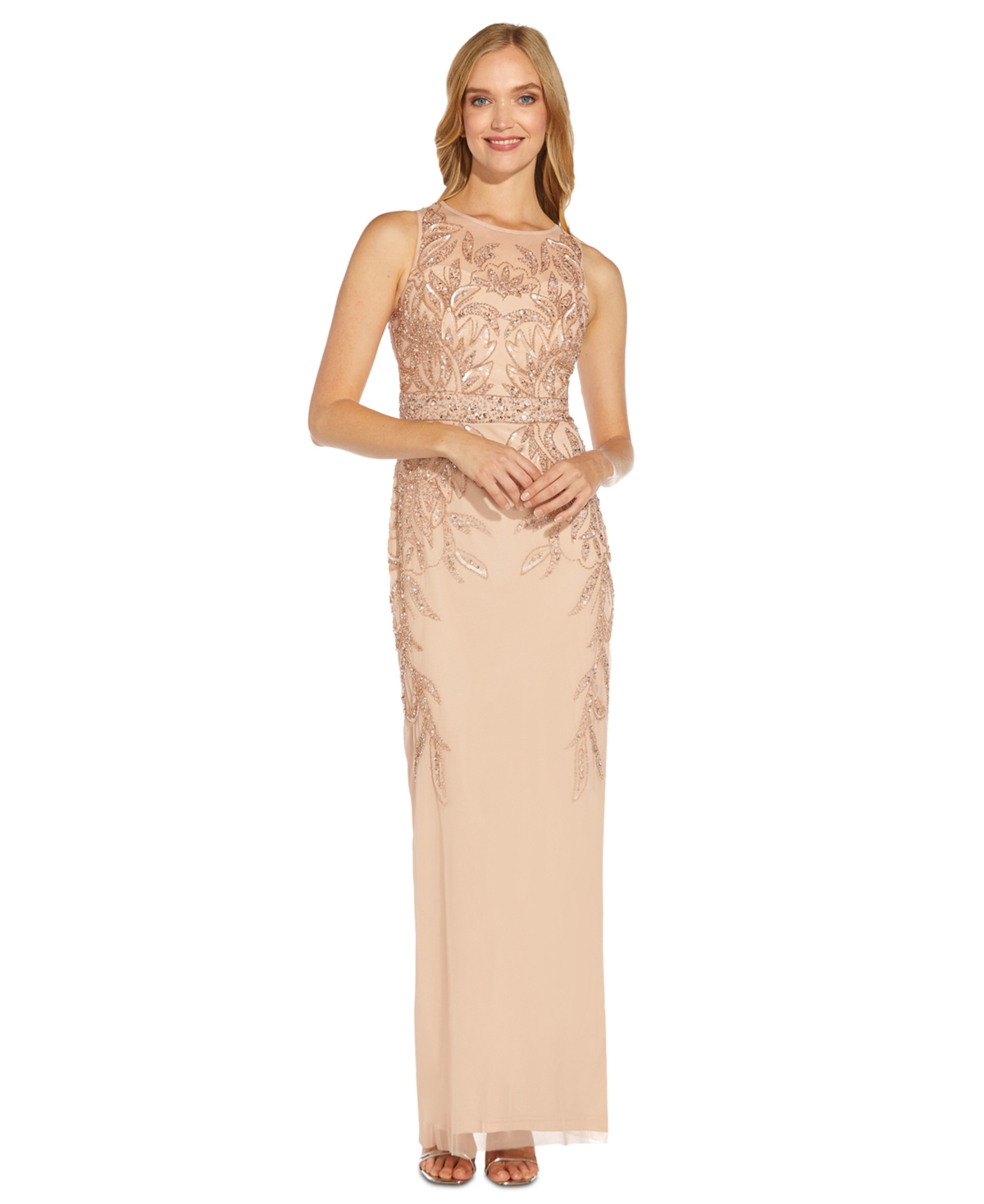 Adrianna Papell Plus Size Embellished Sleeveless Gown In Rose Gold