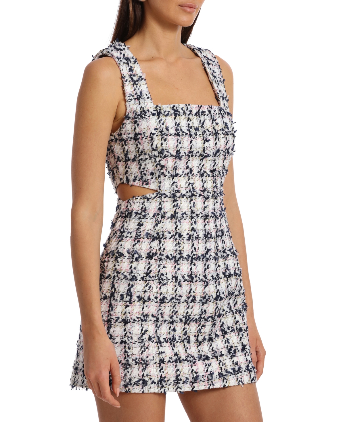 Shop Avec Les Filles Women's Tweed Cutout Mini Dress In White,lilac