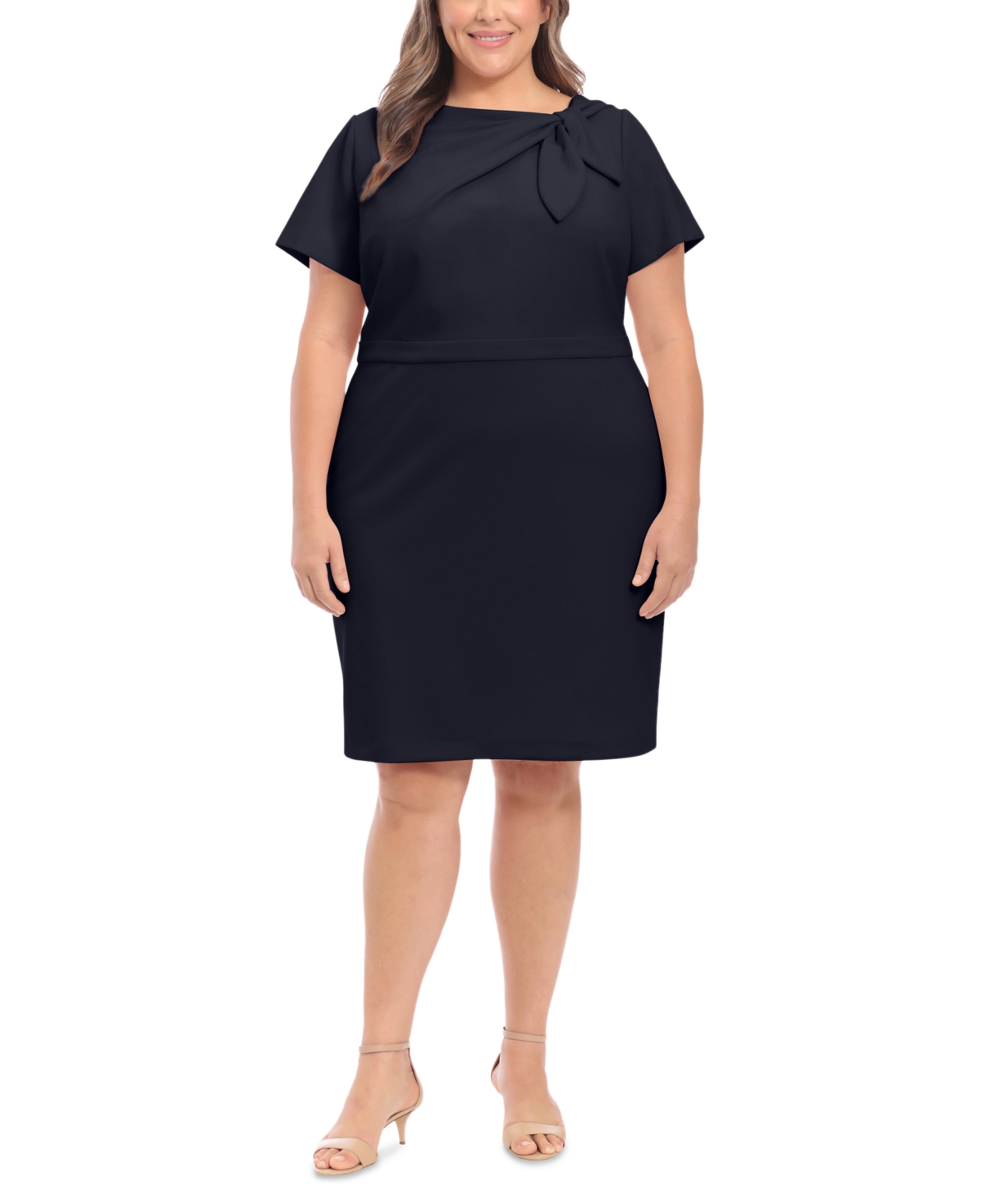 London Times Plus Size Bow-Neck Sheath Dress