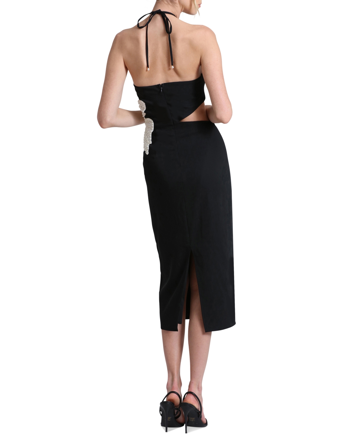 Shop Avec Les Filles Women's Halter-neck Floral Applique Dress In Black,white