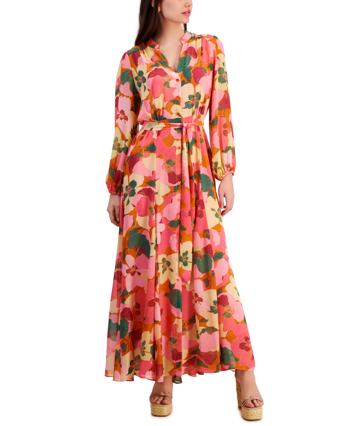 Shop Taylor Women's Floral-print A-line Shirtdress In Mauvelous