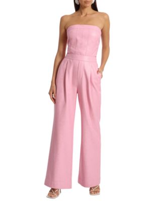 Avec Les Filles - Women's Faux-Leather Corset Wide-Leg Jumpsuit