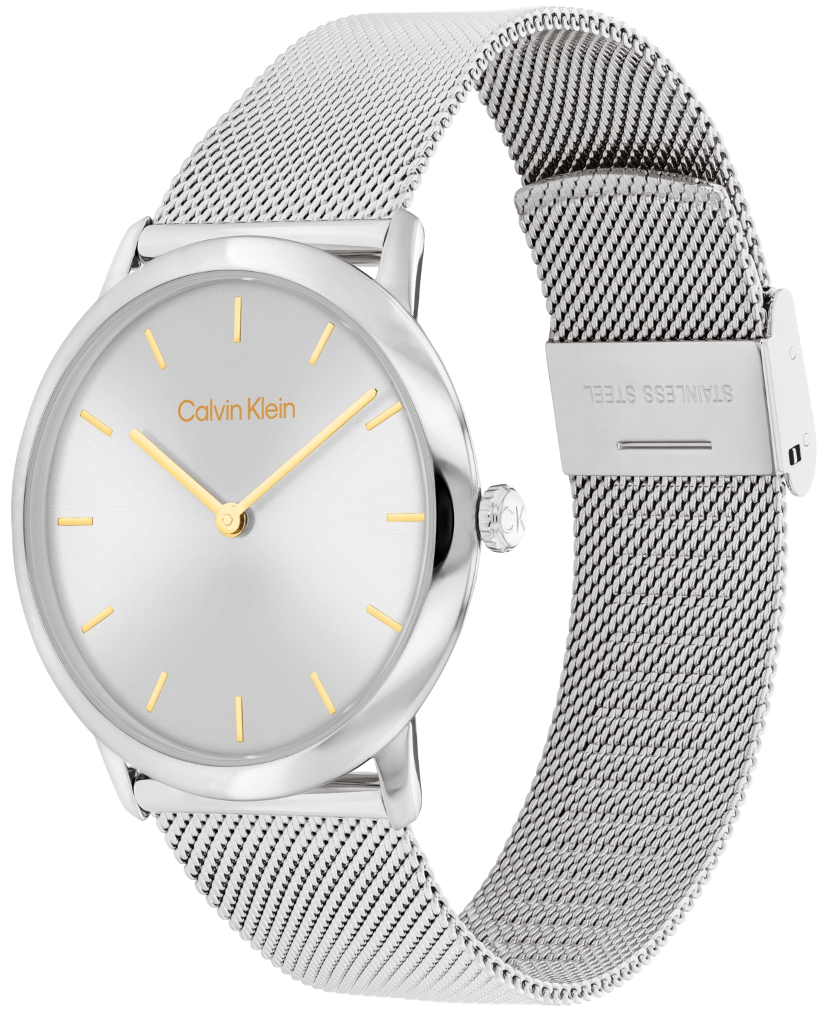 Shop Calvin Klein Women's Exceptional Silver-tone Stainless Steel Mesh Bracelet Watch 37mm