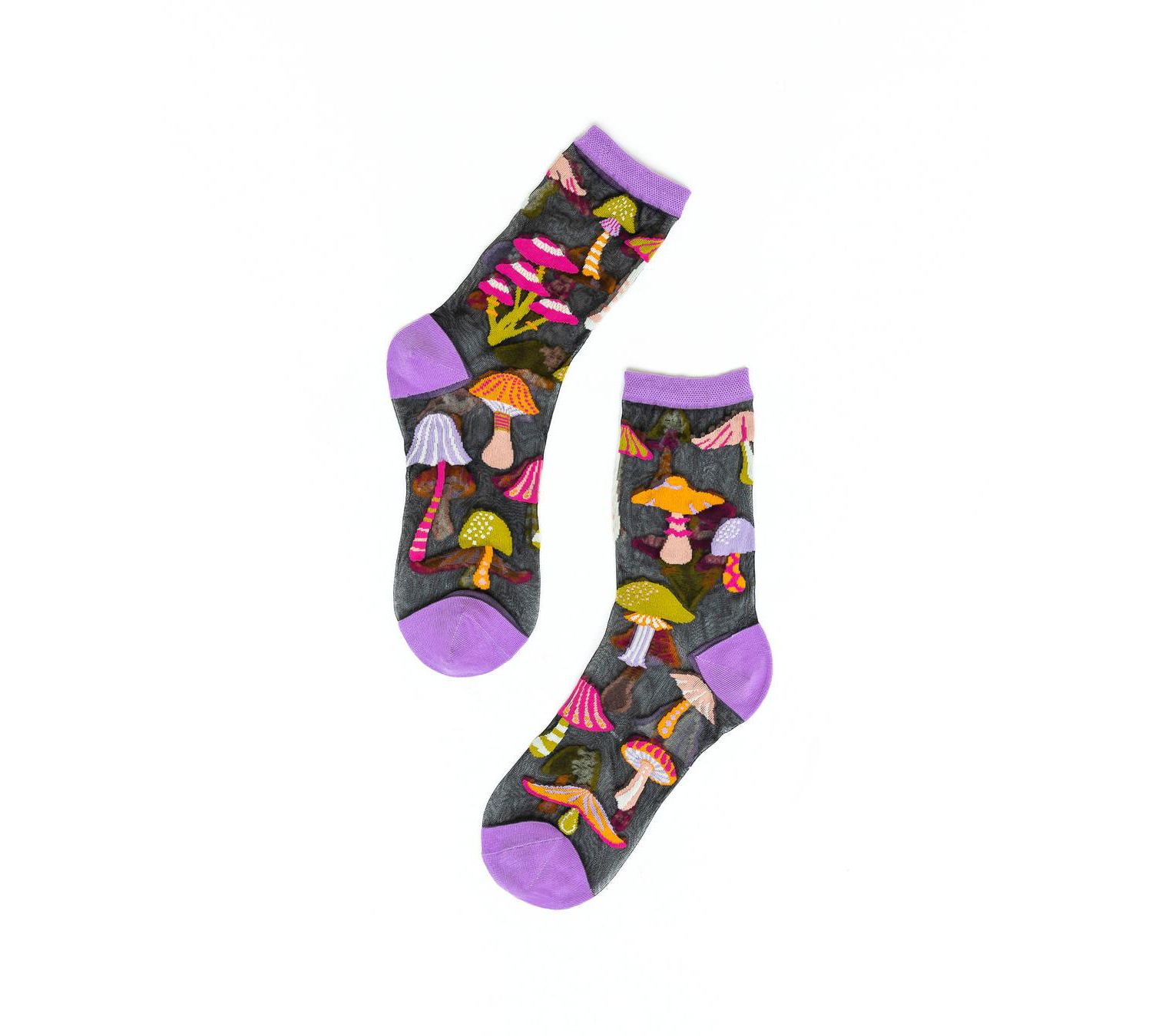 Women's Magic Mushrooms Black Sheer Sock