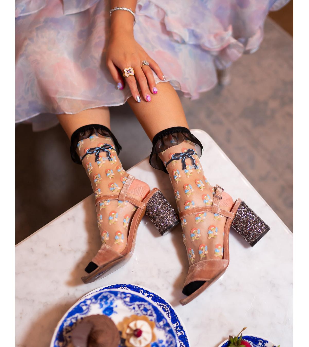 Shop Sock Candy Women's Repeat Floral Ruffle Sheer Sock