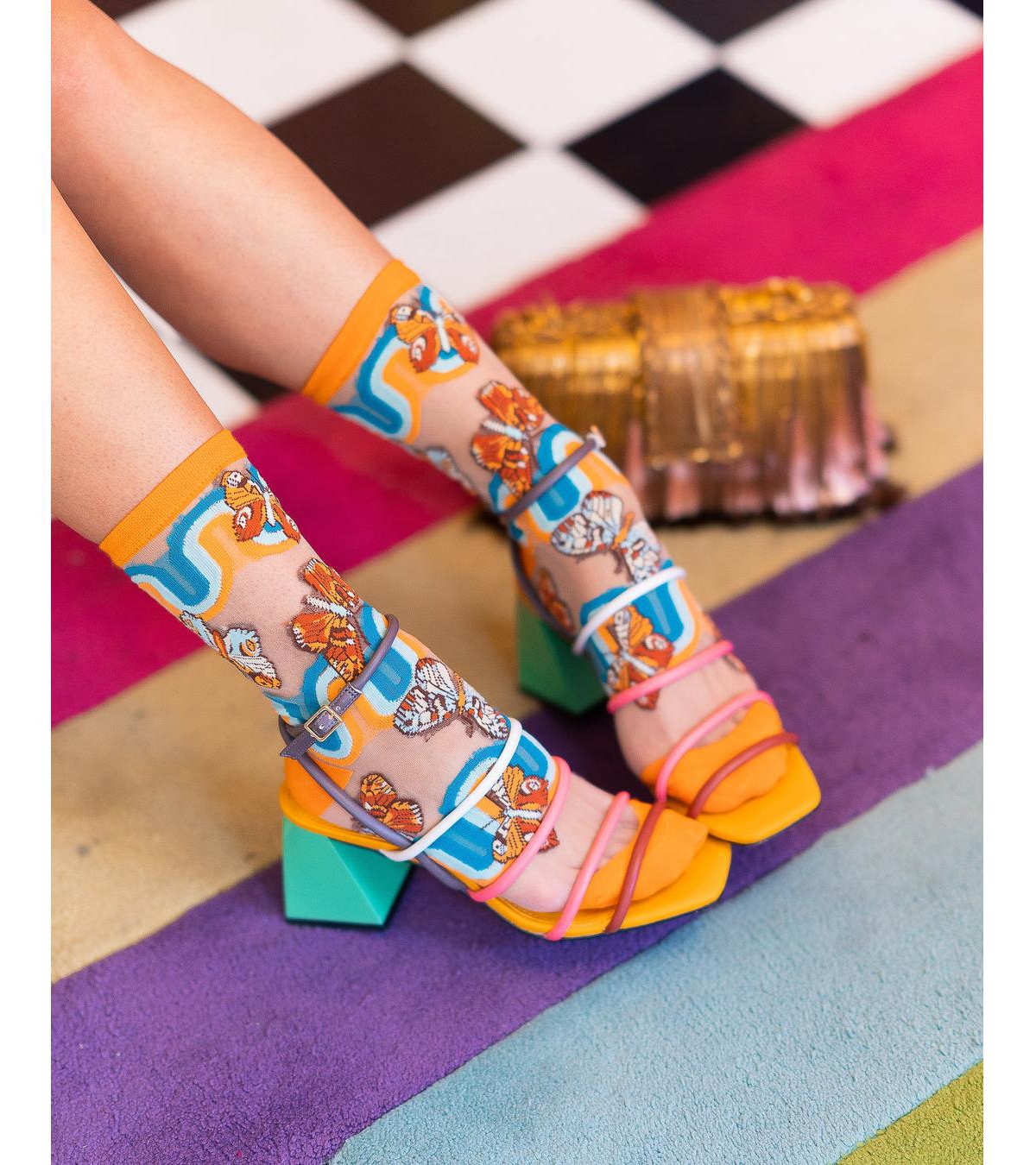 Shop Sock Candy Women's 70s Rainbow Butterfly Sheer Sock