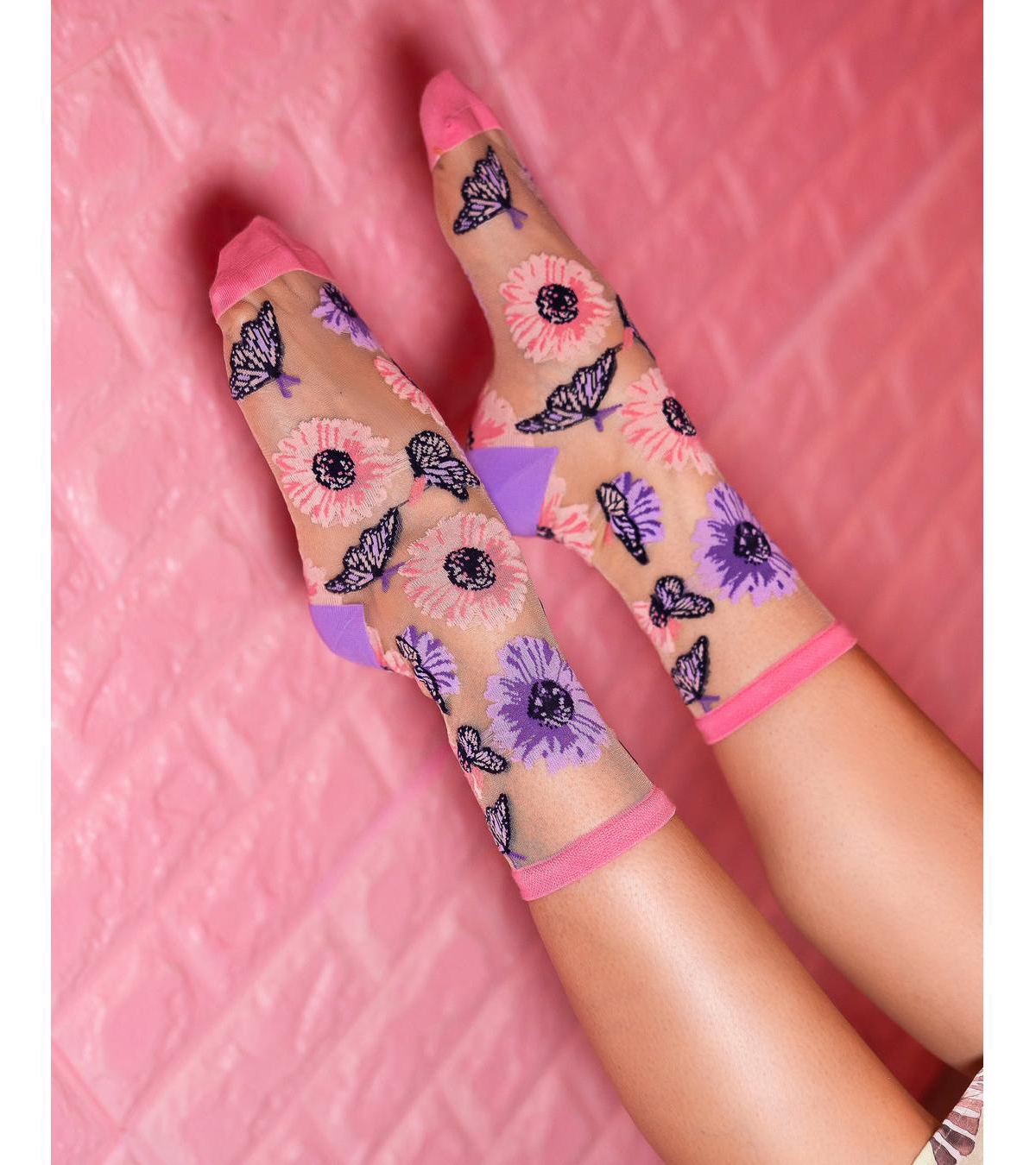 Shop Sock Candy Women's Sunflower Butterfly Sheer Sock