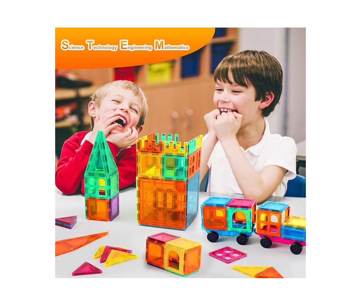 Детские конструкторы Contixo ST4 112-Piece Magnetic Building Tiles, Ages 3+ — фото 2