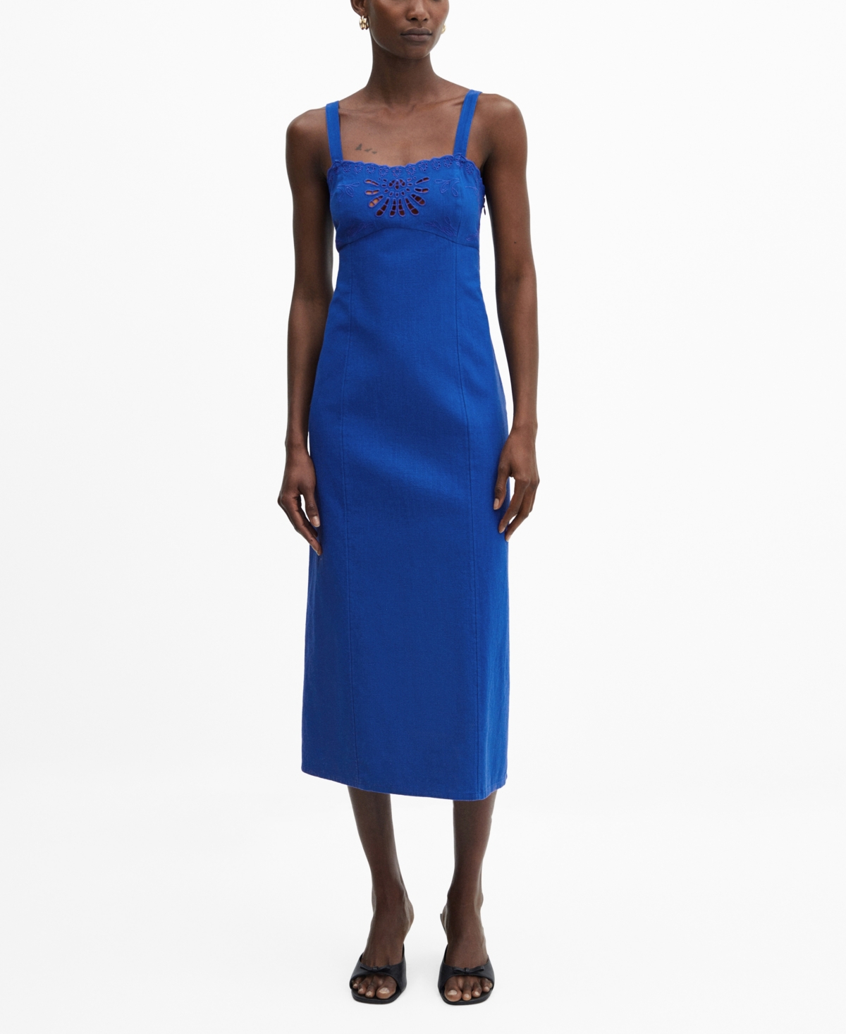 Mango Cotton Dress With Openwork Detail Blue