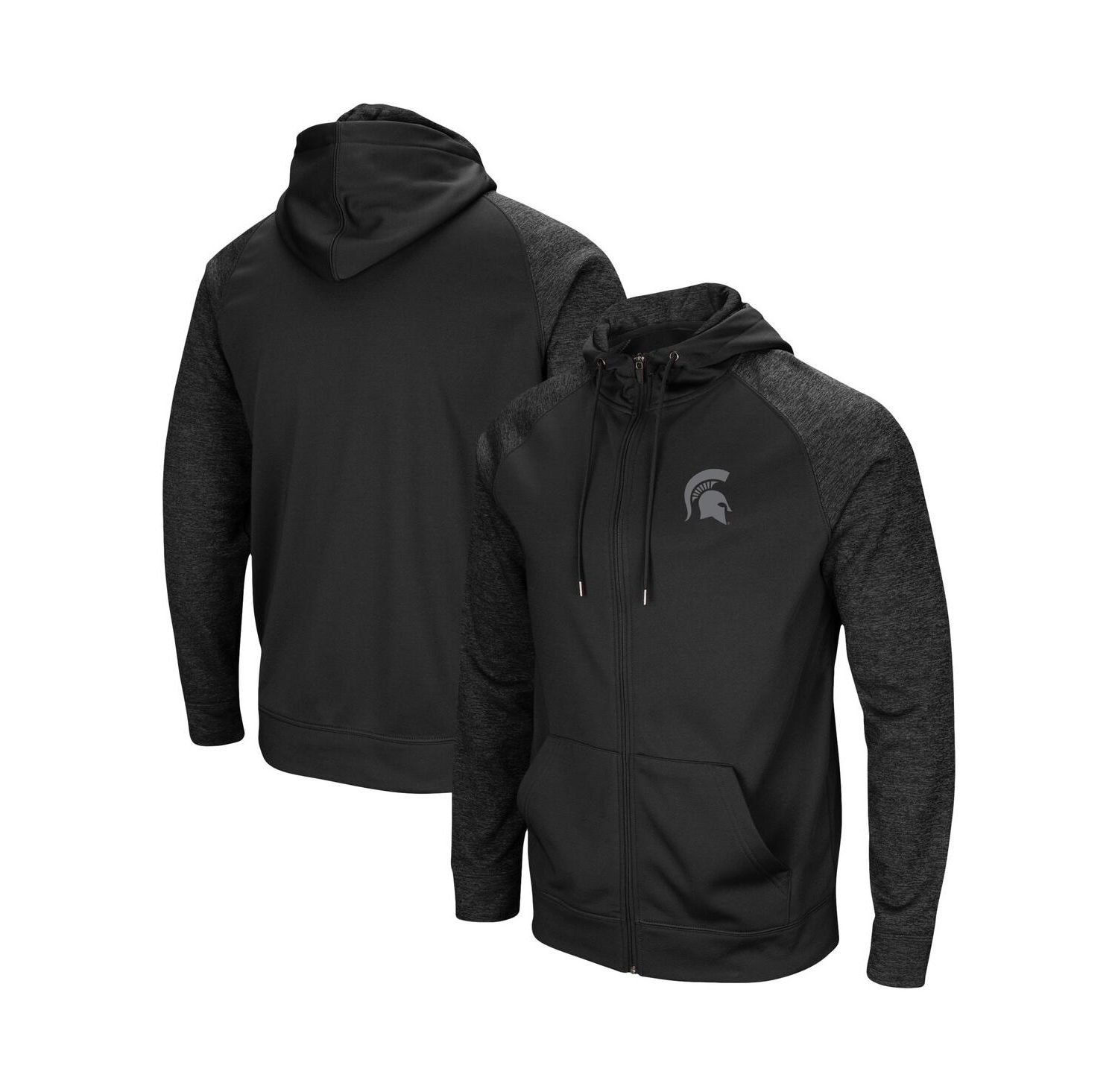 Men's Black Michigan State Spartans Blackout 3.0 Tonal Raglan Full-Zip Hoodie