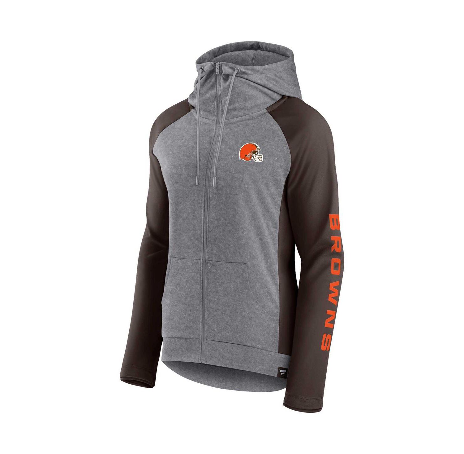 Women's Heather Gray, College Brown Cleveland Browns Blind Side Lightweight Full-Zip Hoodie