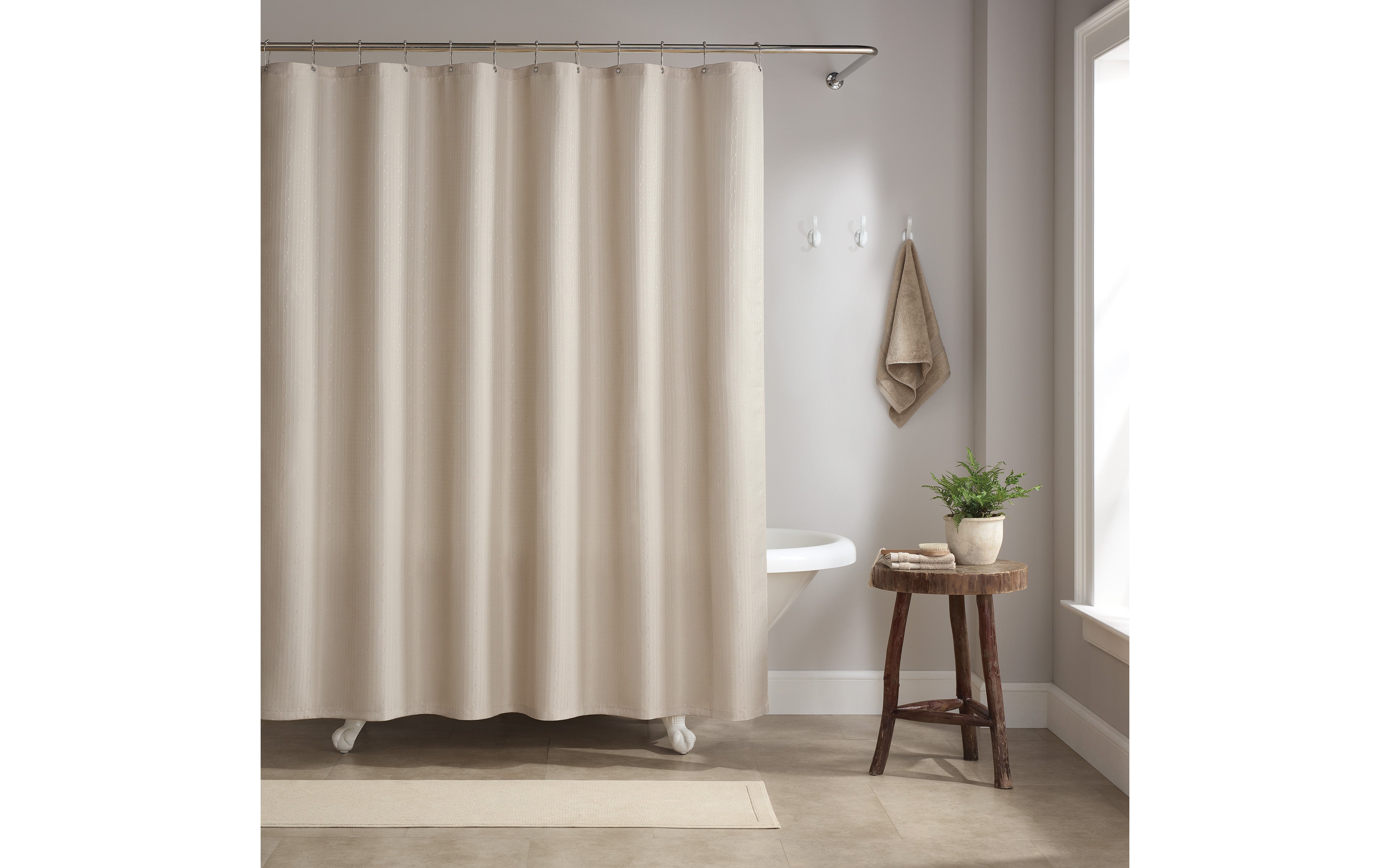 Arkwright Home Host & Raindrop Stripe Textured Shower Curtain Set with 12 Metal Rolling Rings, Weighted Hem, Rust-Proof Grommets, Fine 100% Polye