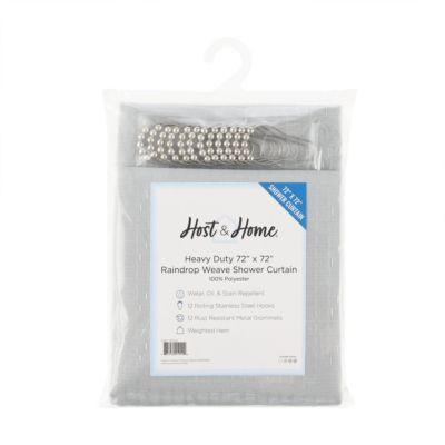 Host & Home Raindrop Stripe Textured Shower Curtain Set with 12 Metal Rolling Rings, Weighted Hem, Rust-Proof Grommets, Fine 100% Polyester Yarn, 72x72, Three Proof Treatment Repels Water, Stains, & Oil
