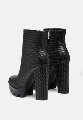 Womens Moleski Textured Block Heeled Boots