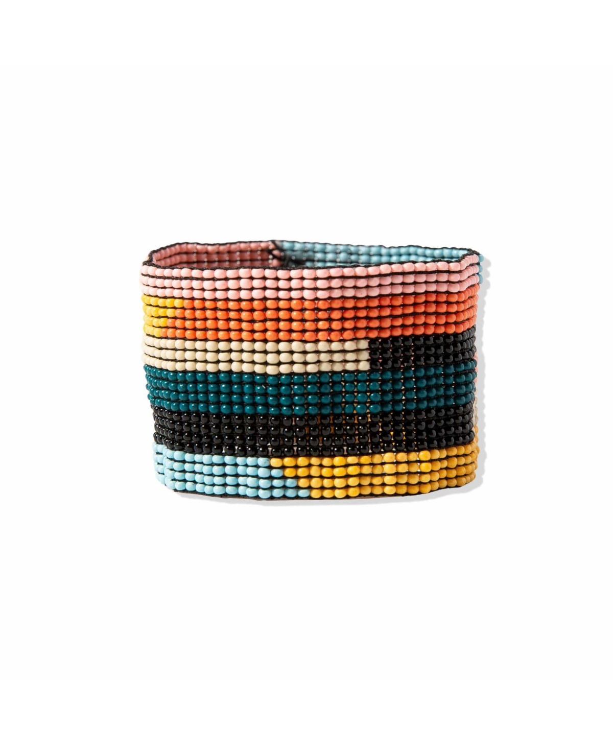 Penelope Beaded Stretch Bracelet Checkered - Neon and white